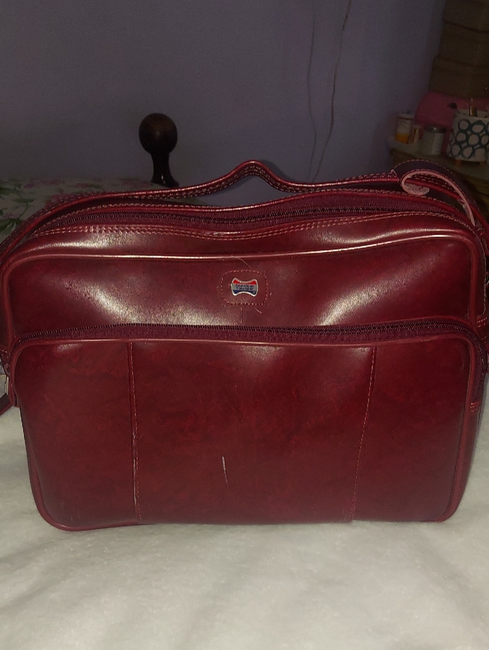 Vintage Women And Mens  Red Leather Travel Briefcase Bag